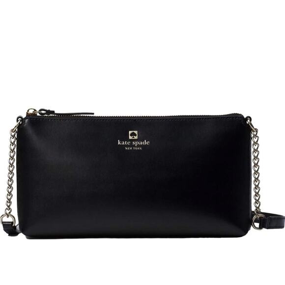 KATE SPADE NY Leather Street Chain Crossbody Bag Black Elegant Classic City Chic - Picture 1 of 12